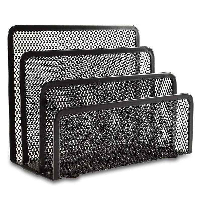 EASEPRES Desk Mail Organizer  Office Small Desktop Metal Mesh Envelope Letter Sorter Paper File Holder Organizer with 3 Vertical Upright Compartments  Black 1 Pack - Image 1